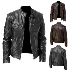 2023autumn/winter Men's Long Sleeve Leather Jacket Stand Collar Punk Motorcycle Street Style Casual Loose Faux Leather Jacket s4strivehub