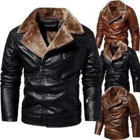 Vintage Brown Leather Jacket Men's Winter Faux Fur Collar Windproof Warm Coat Men's Luxury Clothing Brand chaqueta cuero hombre s4strivehub