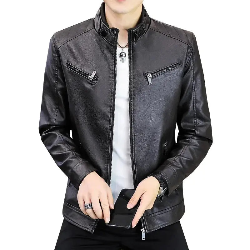 Fashionable Casual Trendy Korean Style Slim Fit Leather Jacket For Men New Arrival Autumn Winter Stand Collar Motorcycle Jacket s4strivehub