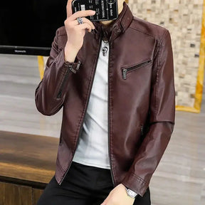 Fashionable Casual Trendy Korean Style Slim Fit Leather Jacket For Men New Arrival Autumn Winter Stand Collar Motorcycle Jacket s4strivehub