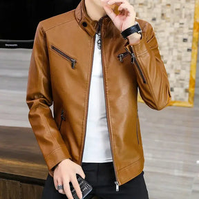 Fashionable Casual Trendy Korean Style Slim Fit Leather Jacket For Men New Arrival Autumn Winter Stand Collar Motorcycle Jacket s4strivehub