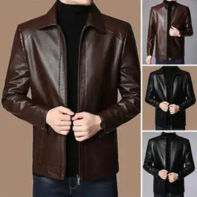 Middleaged and elderly men's Pu leather jacket standup collar spring blouse casual jacket for men s4strivehub