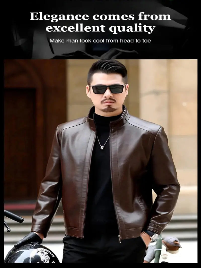 Middleaged and elderly men's Pu leather jacket standup collar spring blouse casual jacket for men s4strivehub