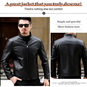 Middleaged and elderly men's Pu leather jacket standup collar spring blouse casual jacket for men s4strivehub