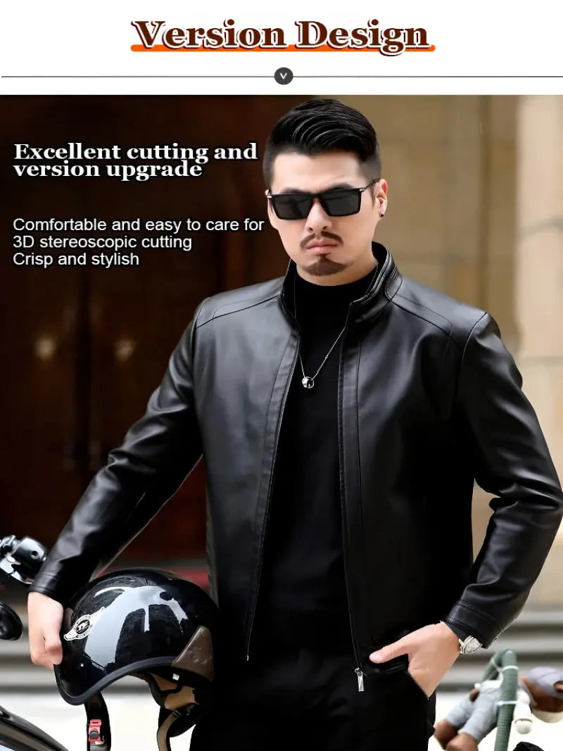 Middleaged and elderly men's Pu leather jacket standup collar spring blouse casual jacket for men s4strivehub