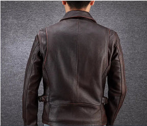 Red Brown Heavy Industry Used Motorcycle Retro Head Layer Genuine Leather Men's Jacket s4strivehub