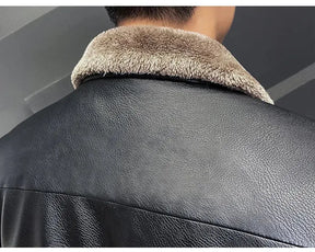 Vintage Brown Leather Jacket Men's Winter Faux Fur Collar Windproof Warm Coat Men's Luxury Clothing Brand chaqueta cuero hombre s4strivehub