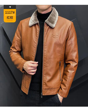 Vintage Brown Leather Jacket Men's Winter Faux Fur Collar Windproof Warm Coat Men's Luxury Clothing Brand chaqueta cuero hombre s4strivehub