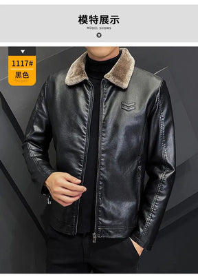 Vintage Brown Leather Jacket Men's Winter Faux Fur Collar Windproof Warm Coat Men's Luxury Clothing Brand chaqueta cuero hombre s4strivehub