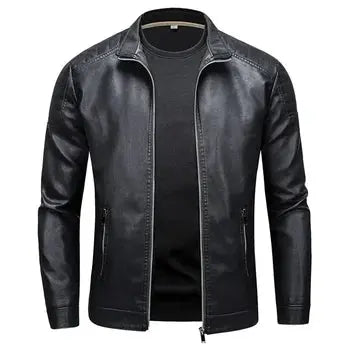 2023autumn/winter Men's Long Sleeve Leather Jacket Stand Collar Punk Motorcycle Street Style Casual Loose Faux Leather Jacket s4strivehub